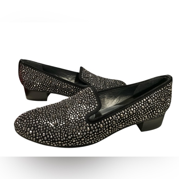 Stuart Weitzman Slipbead Studded Black Smoking Loafer - Picture 1 of 4
